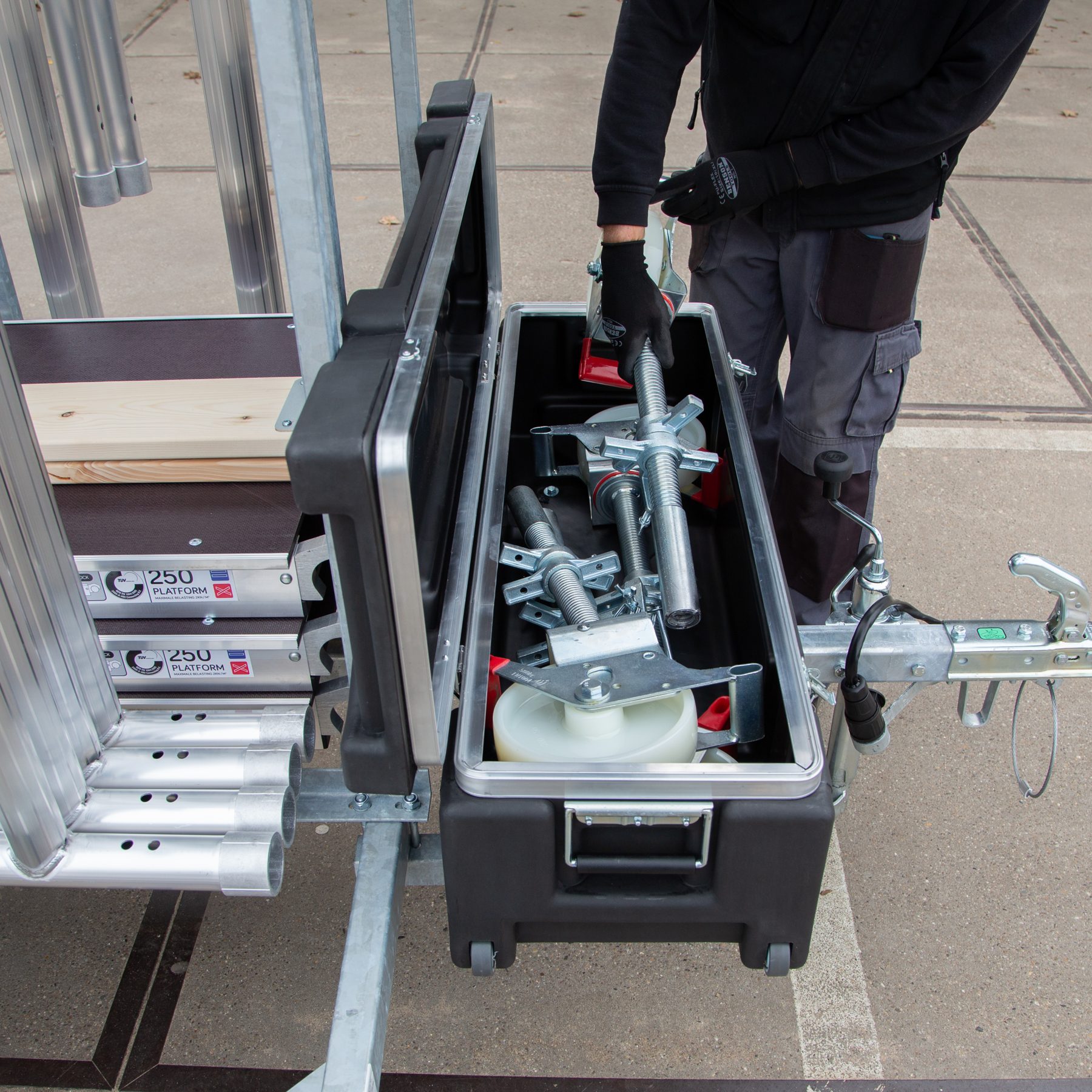 Parts stored in the trailer toolbox