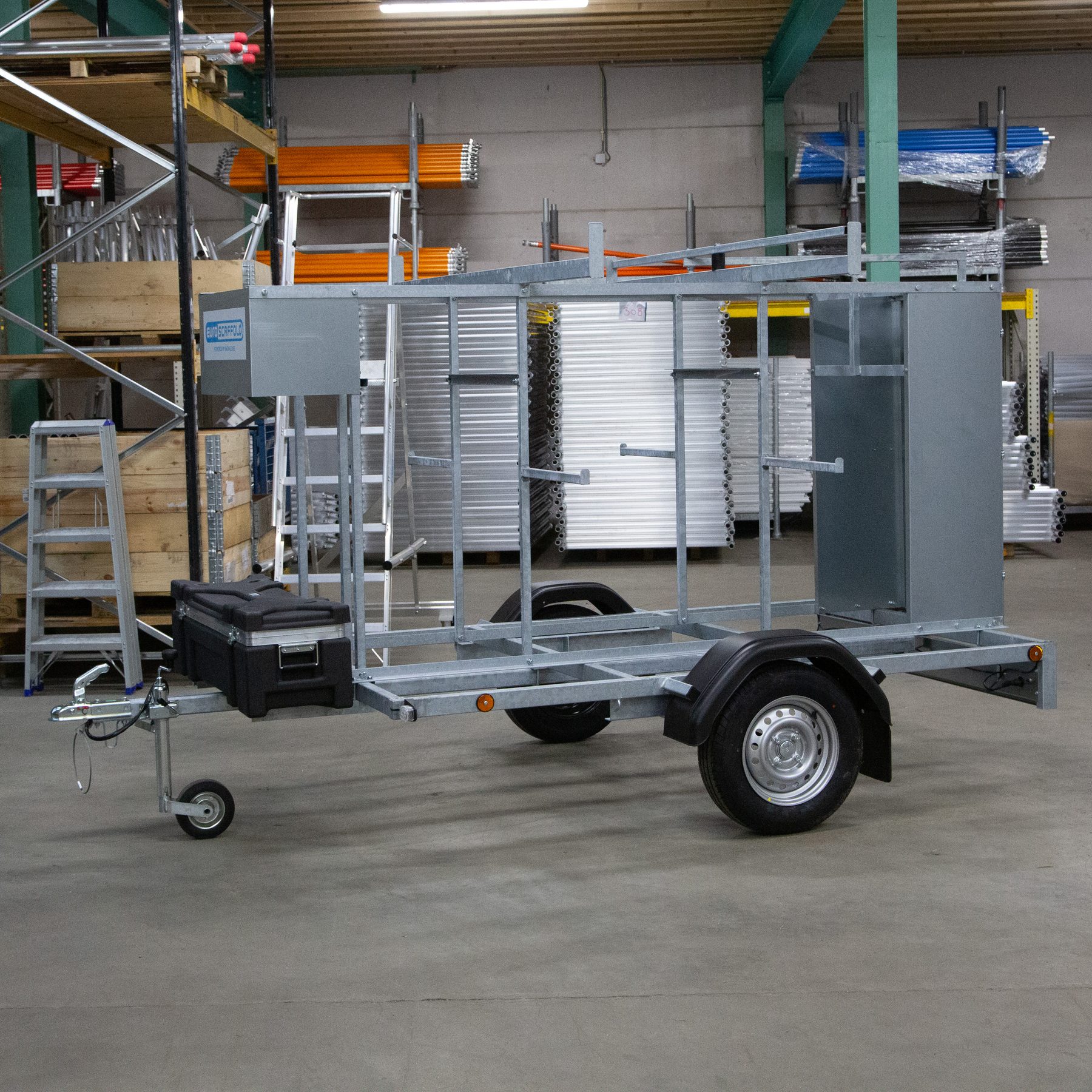 Euroscaffold scaffolding trailer on site